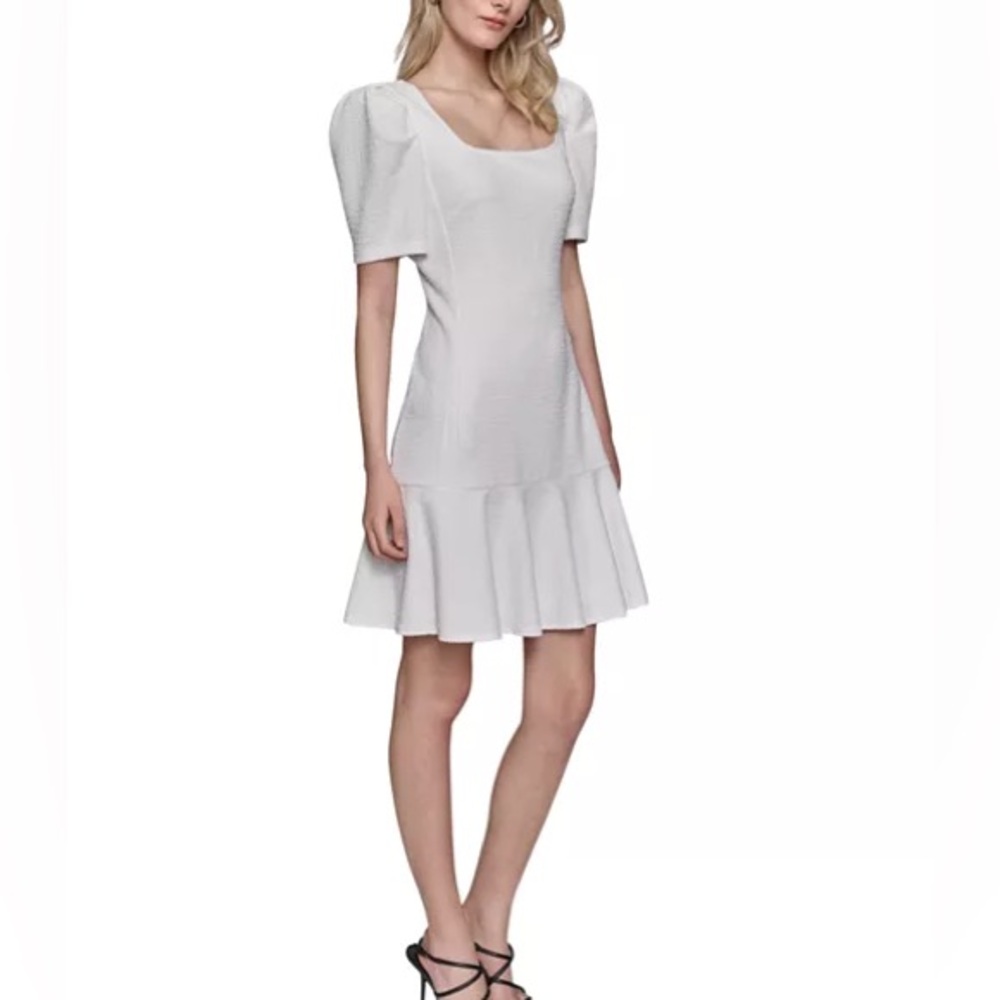Karl Lagerfeld White Mini Dress with Puff Sleeves size 10 NWT